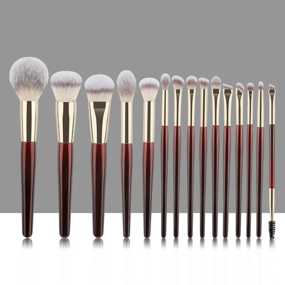 15 Professional Makeup Brushes Solid Wood Handle Aluminum Tube Makeup Brush Set Soft Multi-functional Beauty Tool