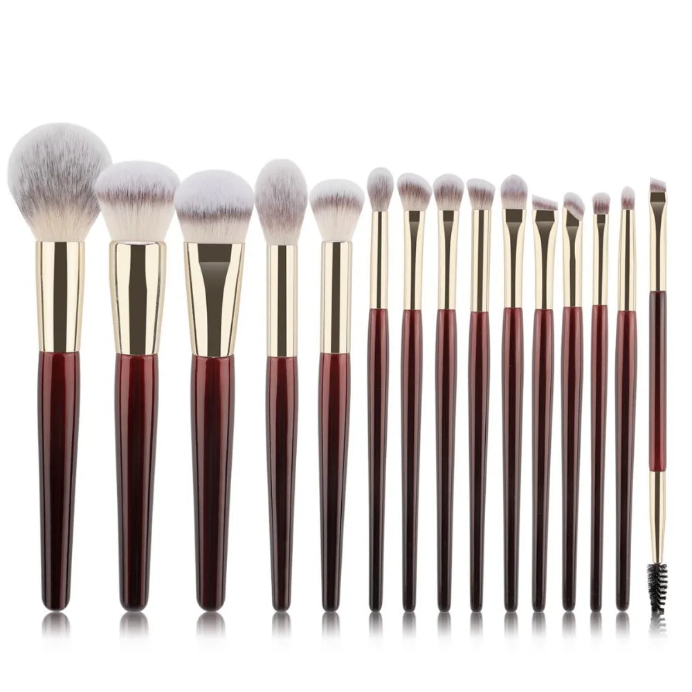 15 Professional Makeup Brushes Solid Wood Handle Aluminum Tube Makeup Brush Set Soft Multi-functional Beauty Tool
