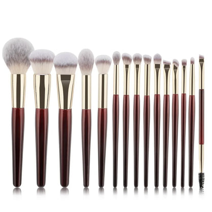 15 Professional Makeup Brushes Solid Wood Handle Aluminum Tube Makeup Brush Set Soft Multi-functional Beauty Tool
