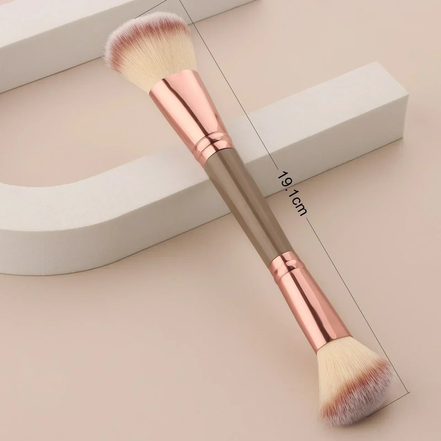 Single Dual-Ended Beauty Brush, Round Blush Brush + Large Powder Brush Soft Bristle Facial Makeup Tool