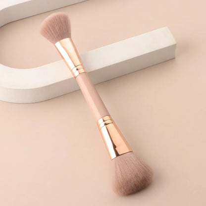 Single Dual-Ended Beauty Brush, Round Blush Brush + Large Powder Brush Soft Bristle Facial Makeup Tool