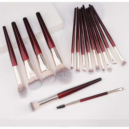 15 Professional Makeup Brushes Solid Wood Handle Aluminum Tube Makeup Brush Set Soft Multi-functional Beauty Tool