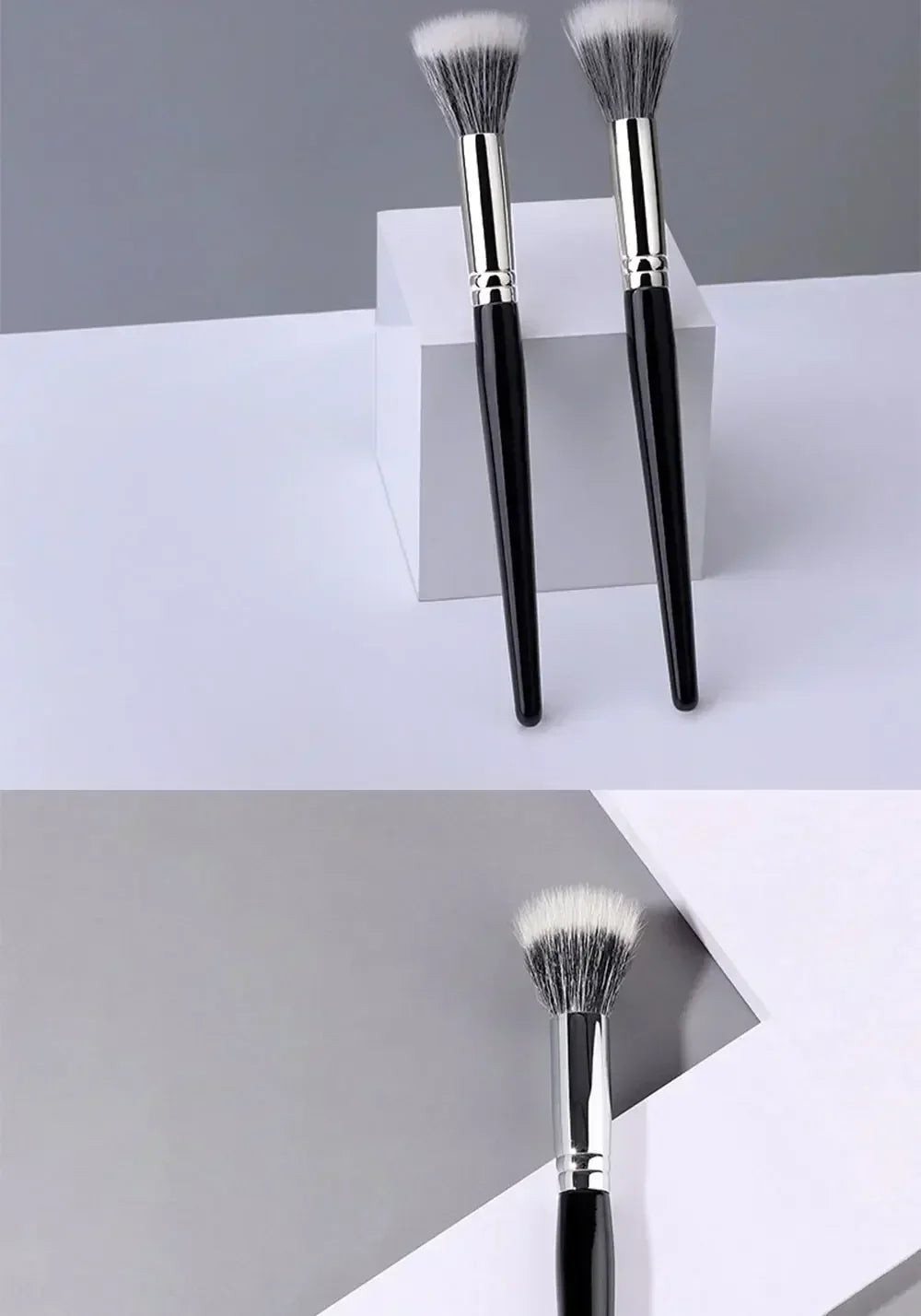 Pointillator brush Blush brush Pure wool flat head Cangzhou makeup brush Soft bristle wooden handle Beauty tool