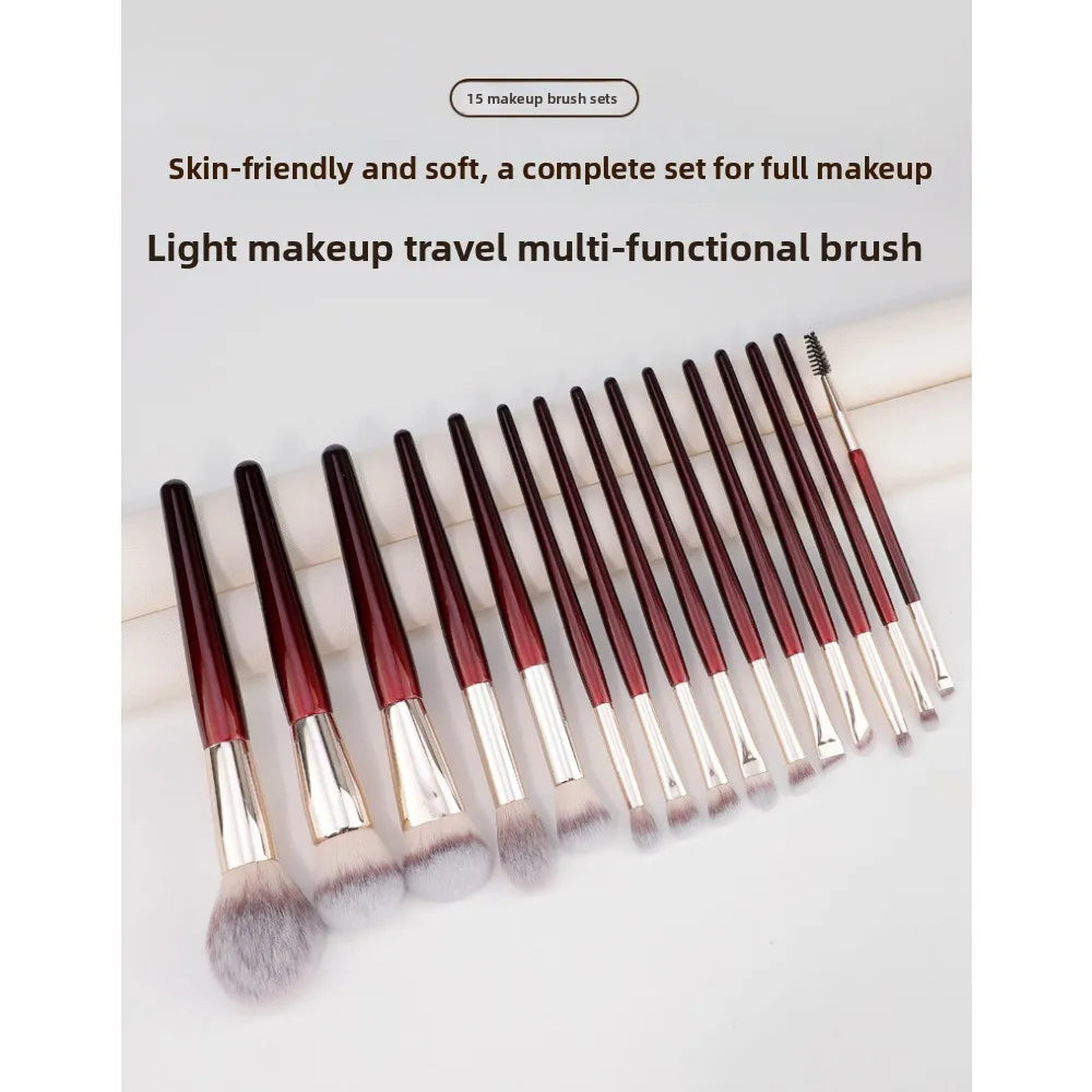 15 Professional Makeup Brushes Solid Wood Handle Aluminum Tube Makeup Brush Set Soft Multi-functional Beauty Tool