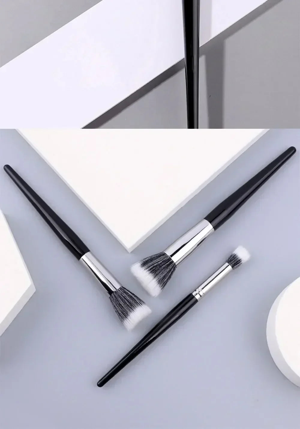 Pointillator brush Blush brush Pure wool flat head Cangzhou makeup brush Soft bristle wooden handle Beauty tool